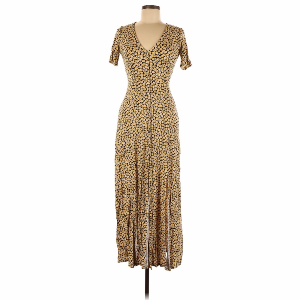 ASOS Mustard Floral V-Neck Maxi Dress